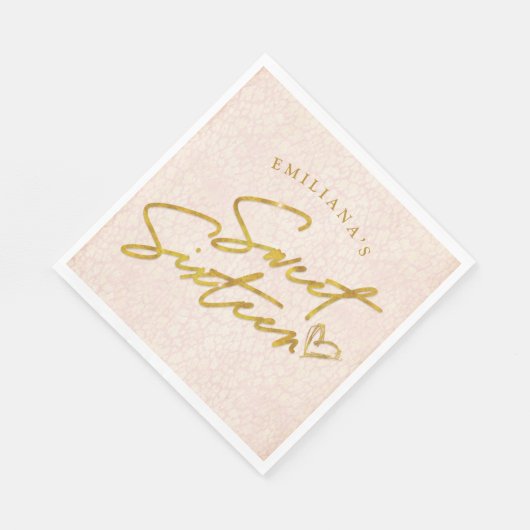 かわいらし赤面ピンク&金ゴールドスウィート16パーティー スタンダードランチョンナプキン (角)
