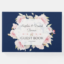 かわいらし赤面フローラジオメトリックネイビーブルー結婚ズ ゲストブック