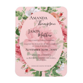 かわいらし赤面フローラピンク結婚式招待状 マグネット