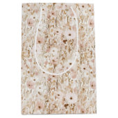 かわいらし赤面ブラウンフローラブライダルシャワー ミディアムペーパーバッグ (正面)