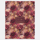 かわいらし赤面ブルゴーニュ金ゴールド水カラーフローラ フリースブランケット (正面)