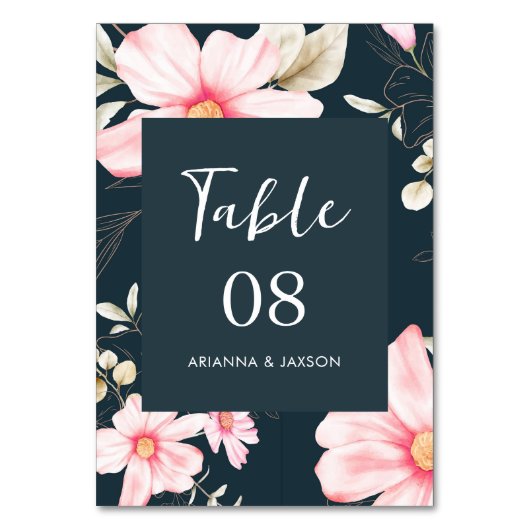 かわいらし赤面ブルーフローラ結婚ズ テーブルナンバー (正面)