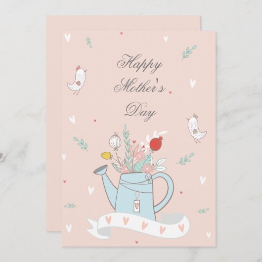 かわいらし赤面散水缶花mother's Day カード (正面/裏面)