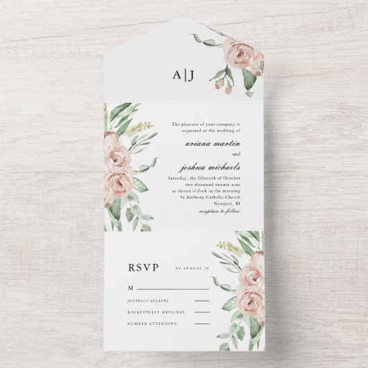 かわいらし赤面結婚フローラ全て一つの招待状 オールインワン招待状 (内側)