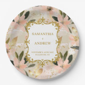 かわいらし赤面結婚金ゴールド紙プレート ペーパープレート (正面)