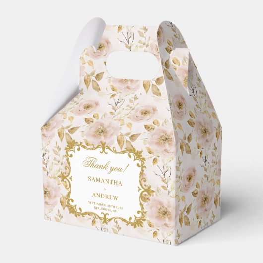 かわいらし赤面金ゴールド結婚式の引き出物ボエレガントックス フェイバーボックス (正面サイド)