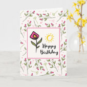 かわいらし野花と太陽イラストレーション誕生日 カード (黄色い花)