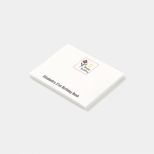 かわいらし野花と太陽イラストレーション誕生日 ポストイット (アングル)