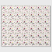 かわいらし野花と太陽イラストレーション誕生日 ラッピングペーパー (フラット)