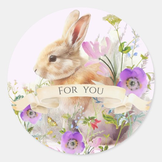 かわいらし野花のイースターバニー ラウンドシール (正面)