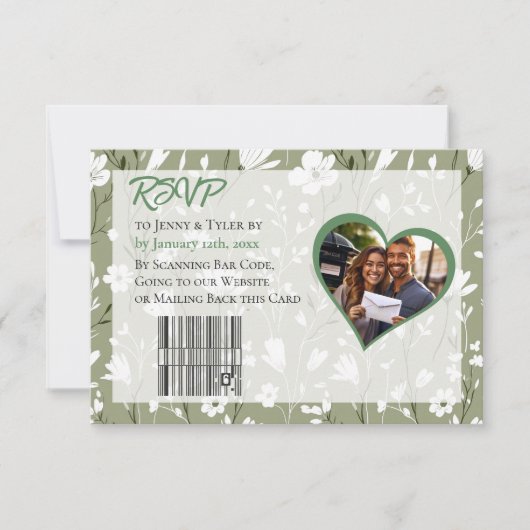 かわいらし野花セージ緑結婚植物園 出欠カード (正面)