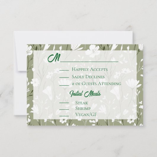 かわいらし野花セージ緑結婚植物園 出欠カード (裏面)