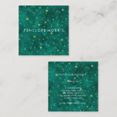 かわいらし金ゴールドとティール(緑がかった色)星座スタイリスト スクエア名刺 (正面/裏面)