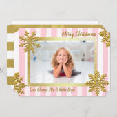かわいらし金ゴールドとピンクのカスタム写真クリスマス 招待状 (正面/裏面)