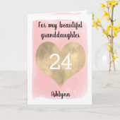 かわいらし金ゴールドとピンク24誕生日 カード (黄色い花)