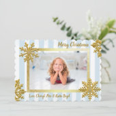 かわいらし金ゴールドとブルーのカスタム写真クリスマス 招待状 (スタンド正面)