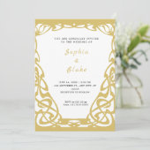 かわいらし金ゴールドと白アールデコ結婚 招待状 (スタンド正面)