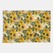かわいらし金ゴールドイエローヒマワリブーケストライプミツ キッチンタオル (横)