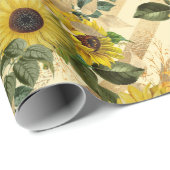 かわいらし金ゴールドイエローヒマワリブーケストライプミツ ラッピングペーパー (ロールコーナー)