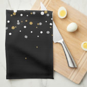 かわいらし金ゴールドガーリーグリッタードットイラストレーション キッチンタオル (四つ折り)