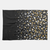 かわいらし金ゴールドガーリーグリッタードットイラストレーション キッチンタオル (横)