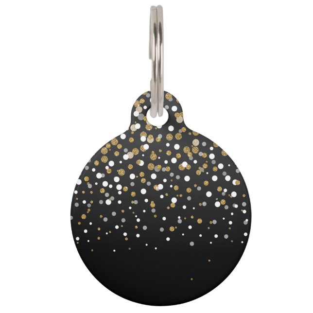 かわいらし金ゴールドガーリーグリッタードットイラストレーション ペット　ネームタグ (正面)