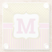 かわいらし金ゴールドグリッタードットとピンクストライプ色 ガラスコースター (裏面)