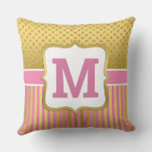 かわいらし金ゴールドグリッタードットとピンクストライプ色 クッション (裏面)