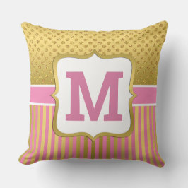 かわいらし金ゴールドグリッタードットとピンクストライプ色 クッション
