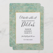 かわいらし金ゴールドスパークルアクアウォーターストライプカラー 招待状 (正面/裏面)