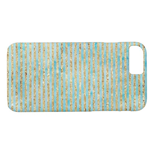 かわいらし金ゴールドスパークルアクアウォーターストライプカラー Case-Mate iPhoneケース (裏面(横))