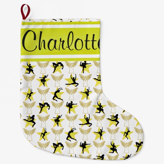 かわいらし金ゴールドパーソナライズされたダンサーストッキング ラージクリスマスストッキング (正面)