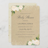 かわいらし金ゴールドピンク素朴フローラベビーシャワー招待状 招待状 (正面/裏面)