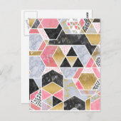 かわいらし金ゴールドフェイクグリッター大理石幾何学デザイン ポストカード (正面/裏面)