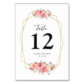 かわいらし金ゴールドフレームピンクのフローラのテー結婚ブル番号 テーブルナンバー (裏面)