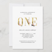 かわいらし金ゴールドフローラ文字|第1回誕生日パーティー 招待状 (正面)