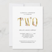 かわいらし金ゴールドフローラ文字|第2誕生日パーティー 招待状 (正面)