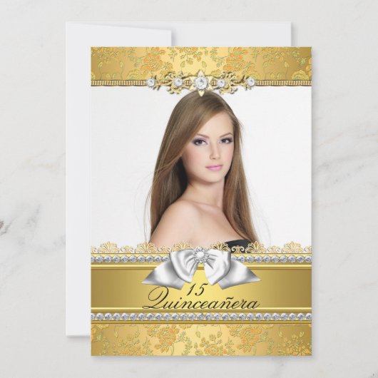 かわいらし金ゴールドレースフォトキンセアニェラ招待状 招待状 (正面)