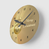 かわいらし金ゴールド光沢のあるクリスマスボードブルのグラフィック ラウンド壁時計 (傾斜)