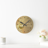 かわいらし金ゴールド光沢のあるクリスマスボードブルのグラフィック ラウンド壁時計 (ホーム)