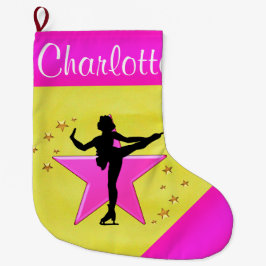 かわいらし金ゴールド及びピンクパーソナライズされたスケートで滑るストッキング ラージクリスマスストッキング