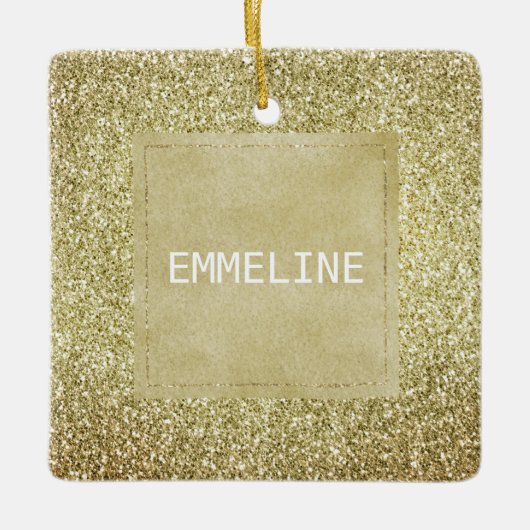 かわいらし金ゴールド華やかなグリッターのクリスマス名 セラミックオーナメント (正面)