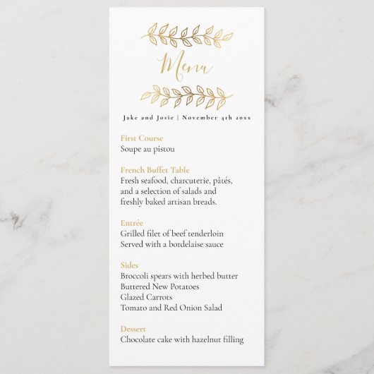 かわいらし金ゴールド葉効果結婚の表メニュー メニュー (正面)