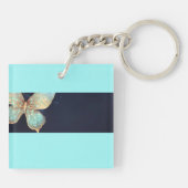 かわいらし金ゴールド&アクアバタフライアクリルキーチェーン キーホルダー (裏面)