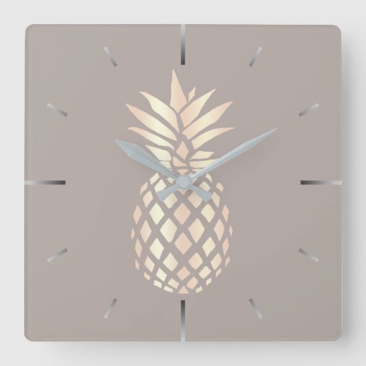 かわいらし銅エレガントバラ金ゴールドパイナップル&グレー スクエア壁時計 (正面)