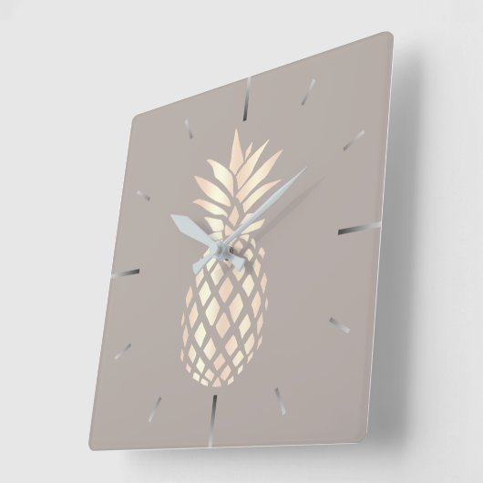 かわいらし銅エレガントバラ金ゴールドパイナップル&グレー スクエア壁時計 (傾斜)