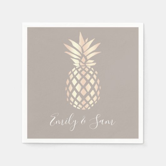 かわいらし銅エレガントバラ金ゴールドパイナップル&グレー スタンダードカクテルナプキン (正面)