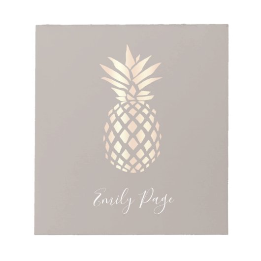 かわいらし銅エレガントバラ金ゴールドパイナップル&グレー ノートパッド (正面)