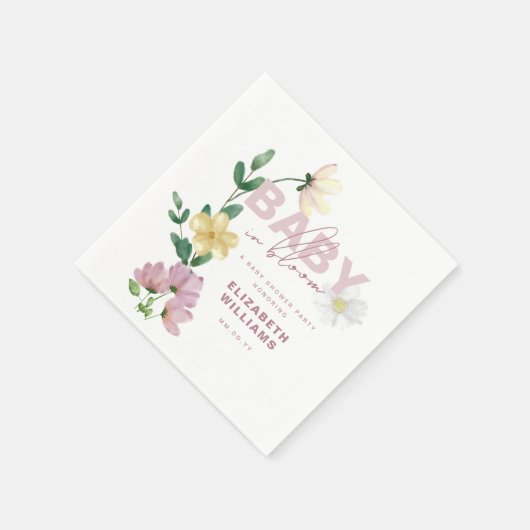 かわいらし開花のワイルドフラワーベイビーシャワー スタンダードカクテルナプキン (角)