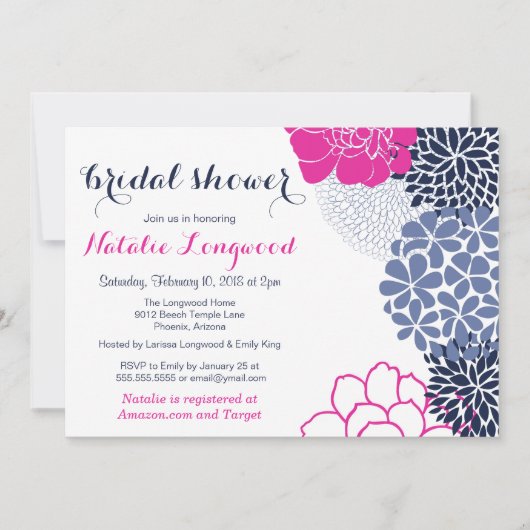 かわいらし開花フローラ、ベビー又はブライダルシャワー 招待状 (正面)